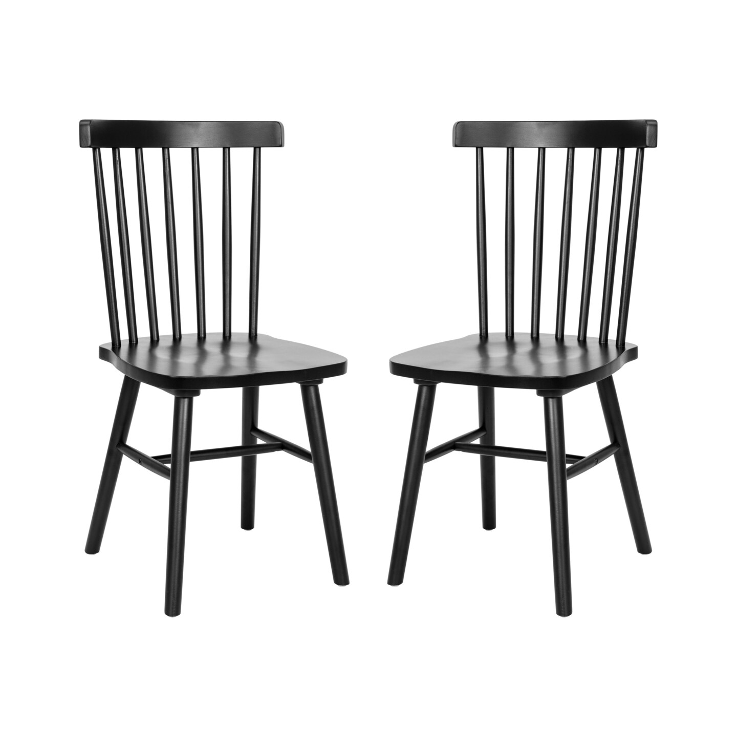 Merrick Lane Torrin Set of Two Premium Solid Wood Spindle Back Dining Chairs with Saddle Seats and Floor Protectant Felt Pads