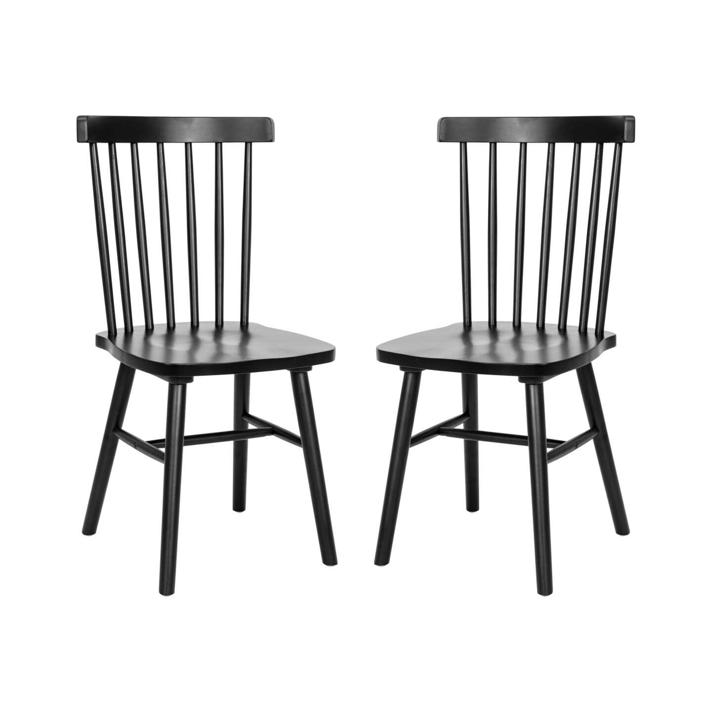 Merrick Lane Torrin Set of Two Premium Solid Wood Spindle Back Dining Chairs with Saddle Seats and Floor Protectant Felt Pads