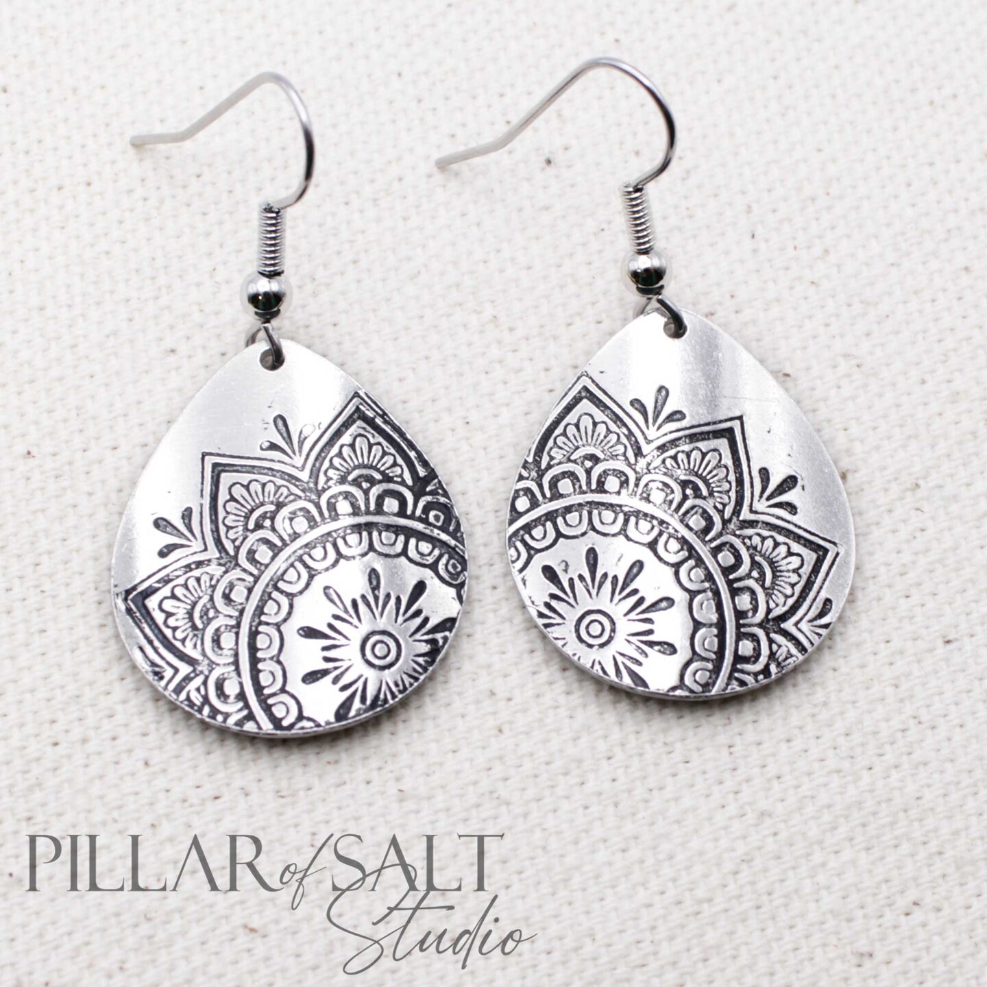 Onyx and on sale Pure Silver Mandala Earrings