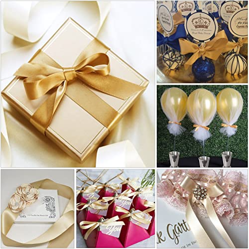 Solid Color Gold Satin Ribbon, 1 Inches x 25 Yards Fabric Satin Ribbon for Gift Wrapping, Crafts, Hair Bows Making, Wreath, Wedding Party Decoration and Other Sewing Projects