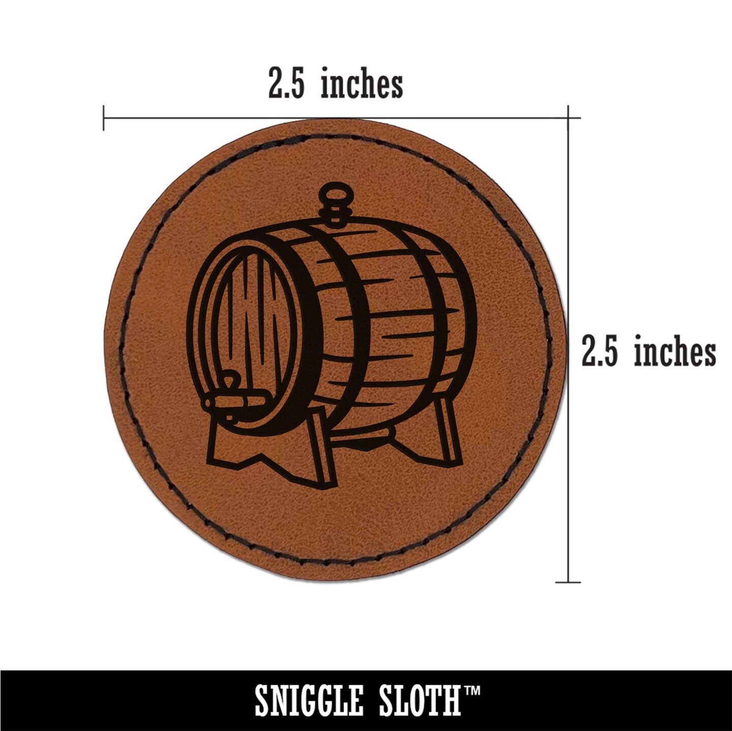 Serving Wine Wood Barrel Cask Round Iron-On Engraved Faux Leather Patch Applique - 2.5"