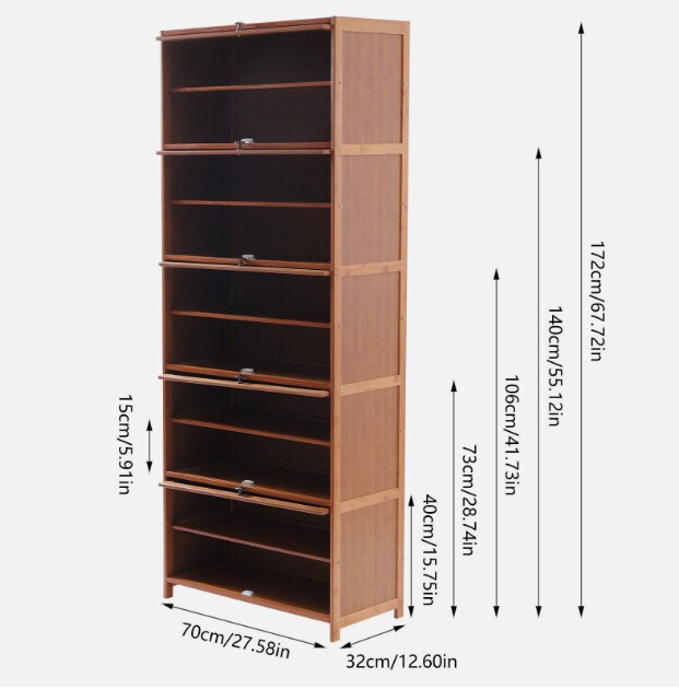 10 Tiers Bamboo Shoe Rack Cabinet, Book Shelf Organizer, Wood Shelf Stand