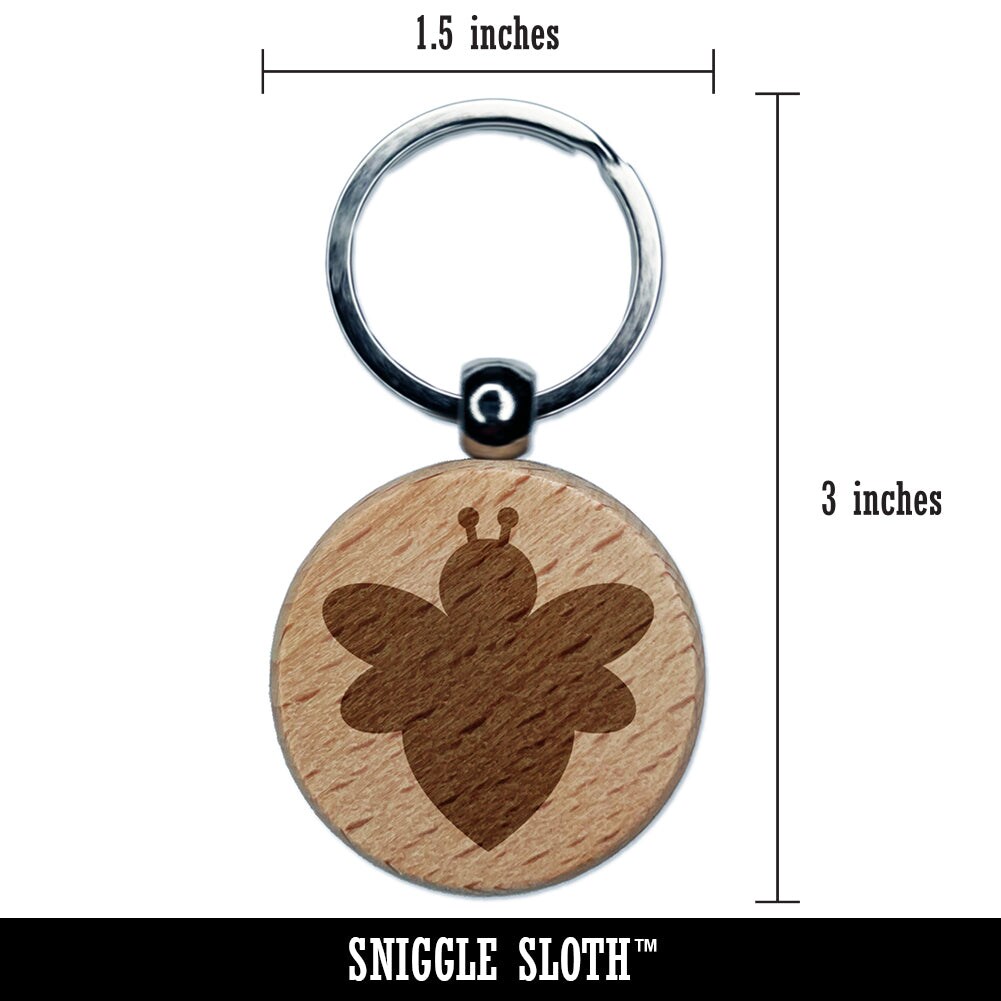 Cute Bumble Bee Solid Engraved Wood Round Keychain Tag Charm