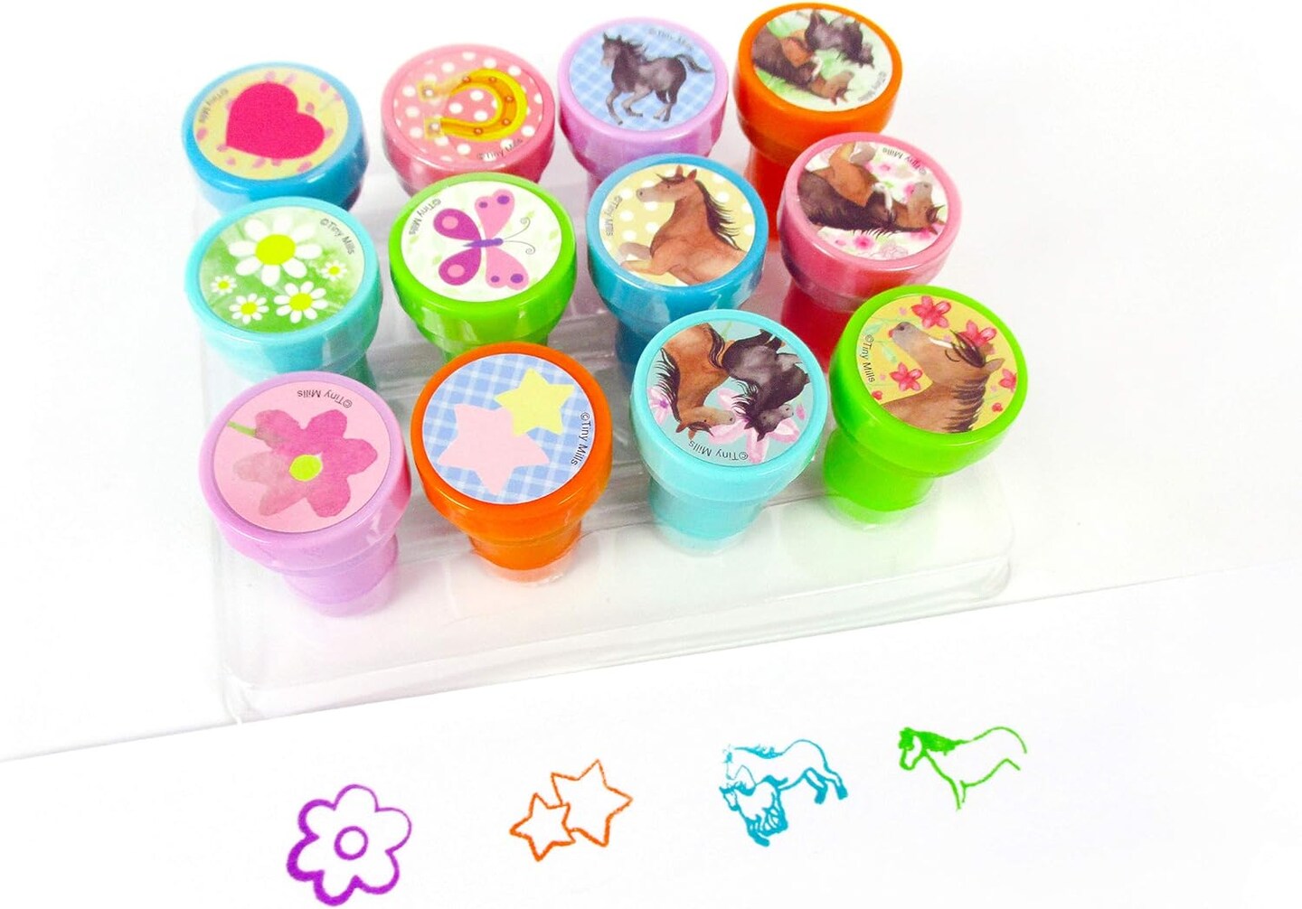 TINYMILLS 12 Pcs Horse Pony Western Stamp Kit for Kids Self Inking Stamps Gift