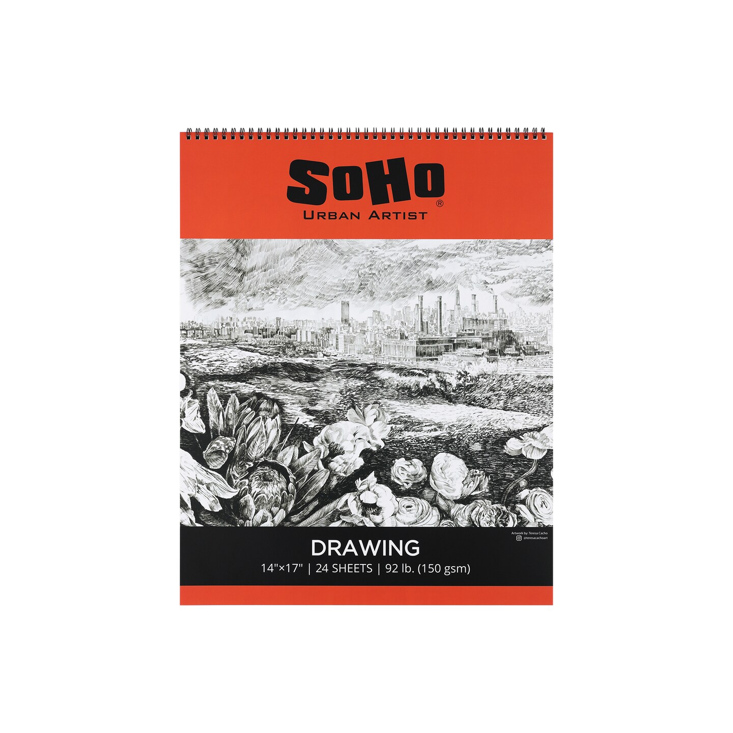 Soho Soft Cover Drawing Pad - 92 lb. Mixed Media Sketchbook, 24 Dual-Sided Sheets, Acid-Free, Wire-Bound, Micro-Perforated, Ideal for Fine Drawing & Illustration, Repeated Erasing & Reworking