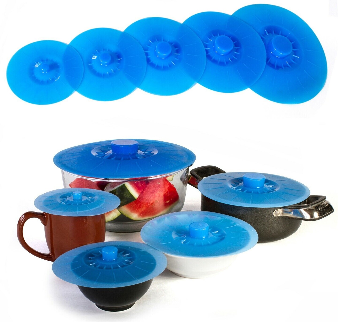 Silicone Pan Lids - Set of 5 Food Saver Covers.