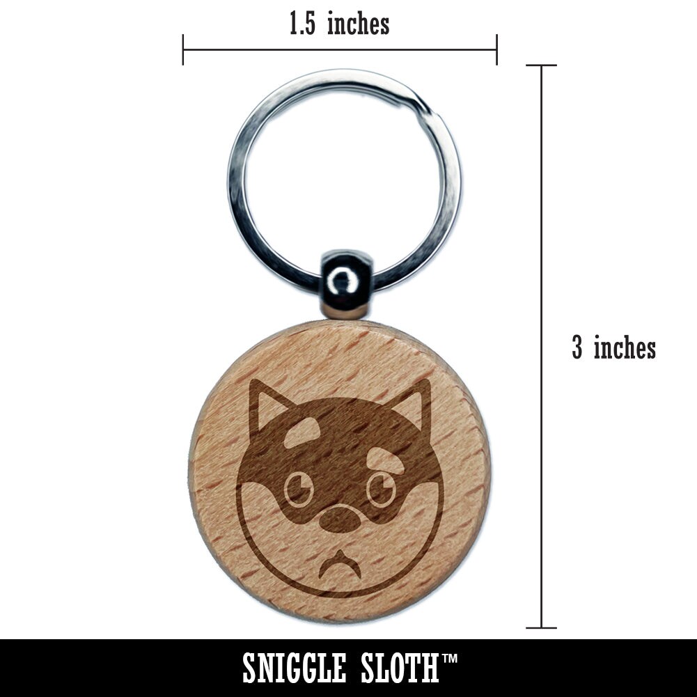 Husky Dog Face Curious Engraved Wood Round Keychain Tag Charm