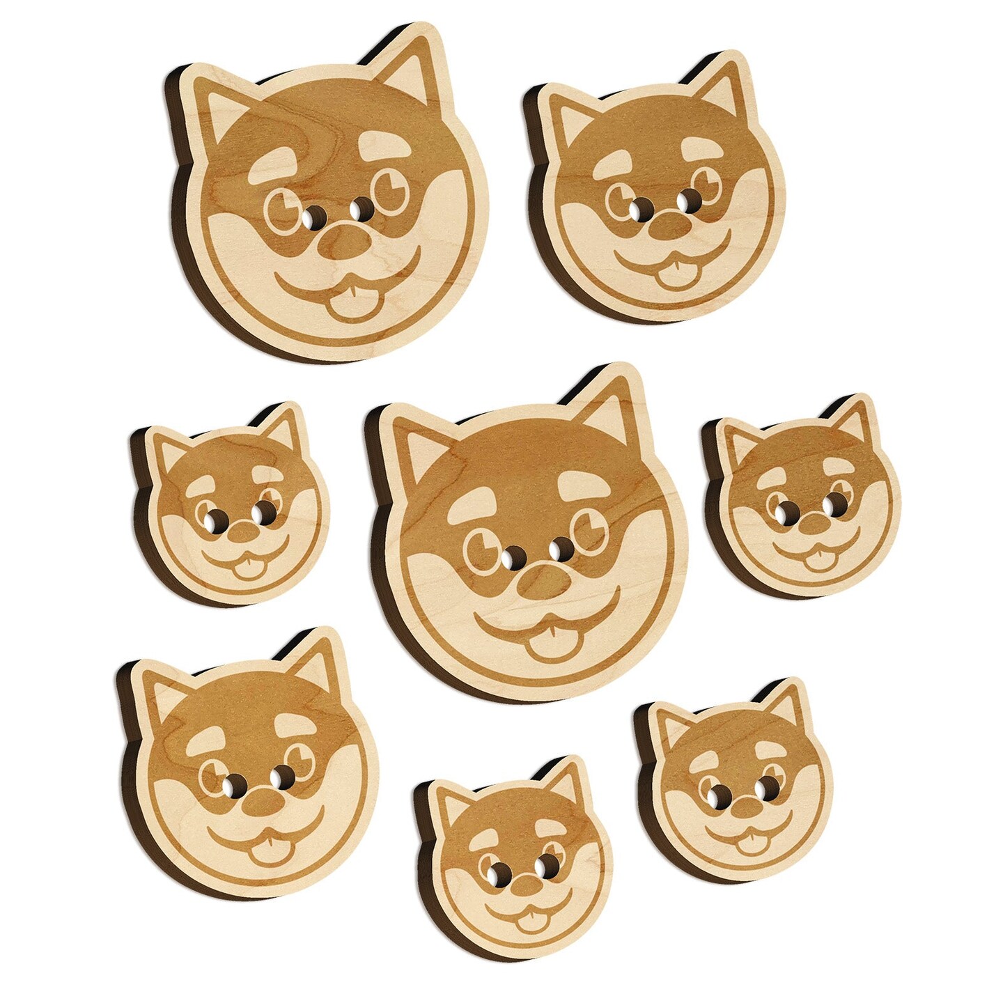 Husky Dog Face Happy Wood Buttons for Sewing Knitting Crochet DIY Craft