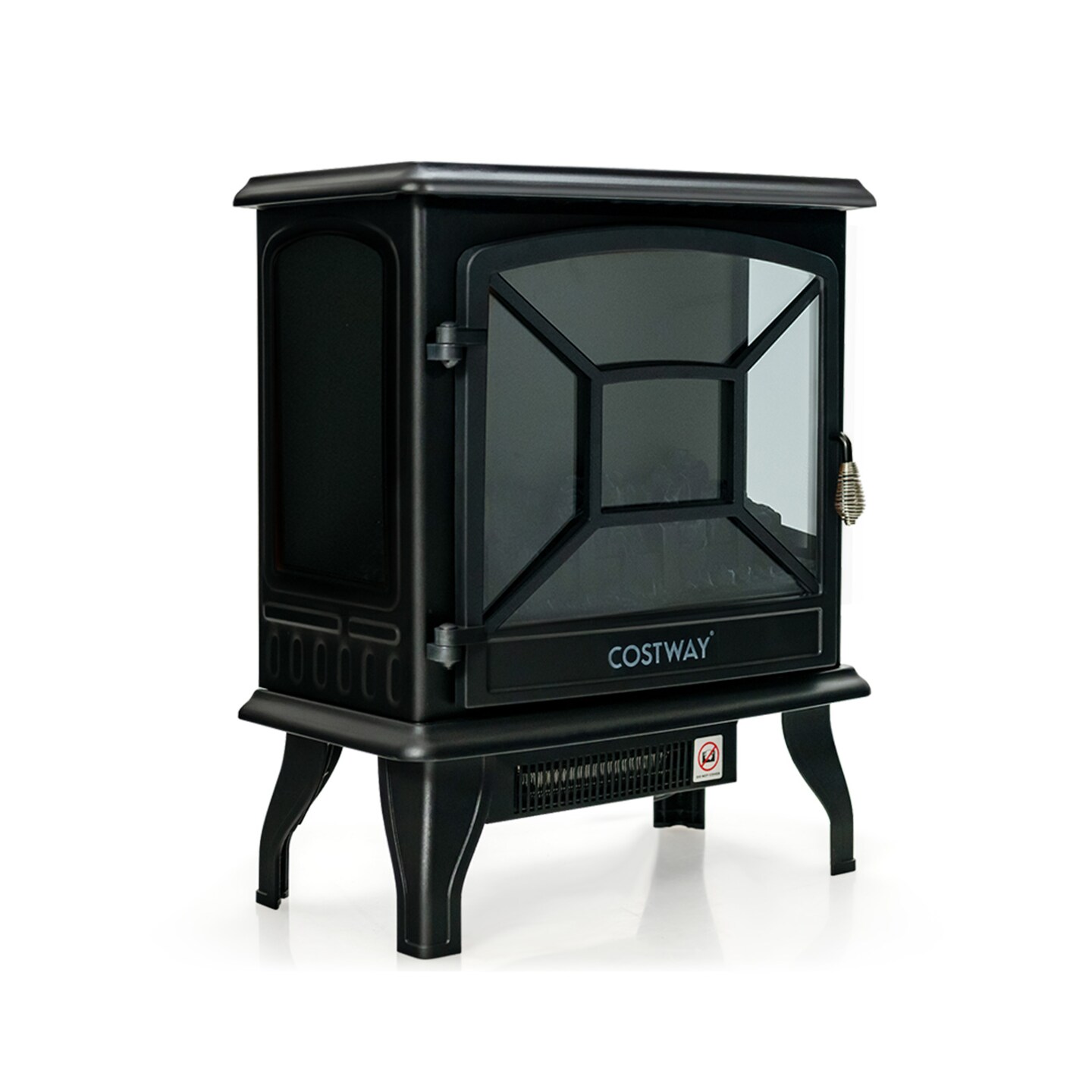 Black Electric Fireplace Heater 1400W 4777 BTU Realistic Flame 3-Sided Design