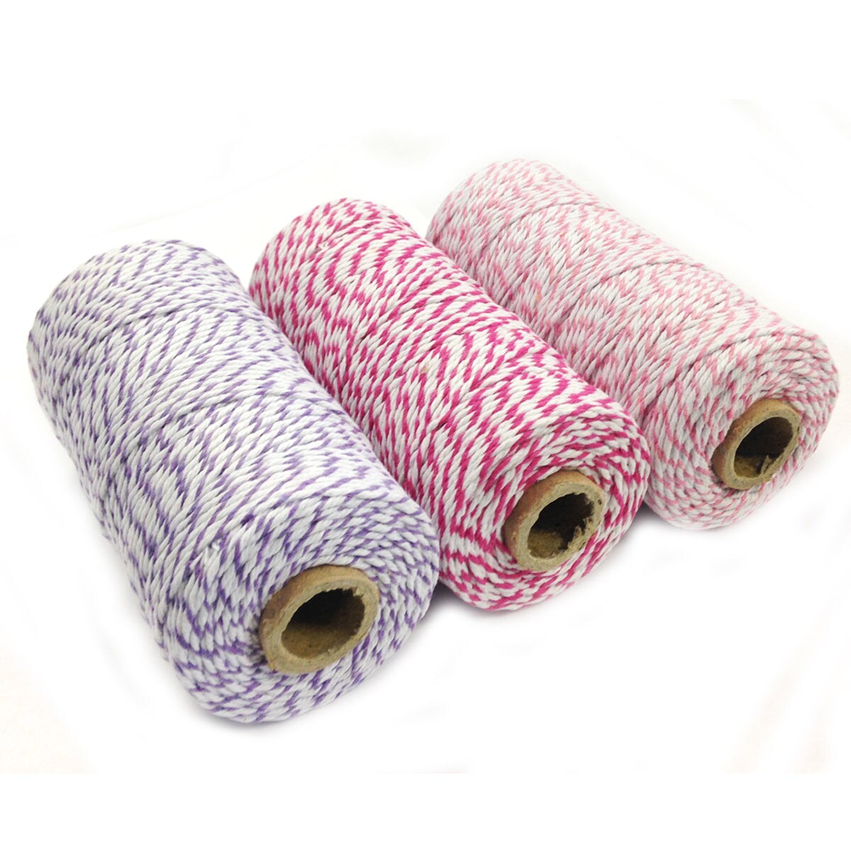 Wrapables Cotton Baker&#x27;s Twine 12ply 330 Yards (Set of 3 Spools x 110 Yards) for Gift Wrapping, Party Decor, and Arts and Crafts (Pink, Hot Pink, Lavender)