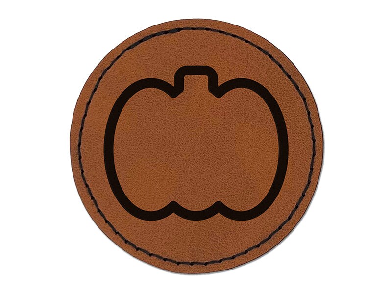 Pumpkin Outline Halloween Fall Harvest Round Iron-On Engraved Faux Leather Patch Applique - 2.5&#x22;