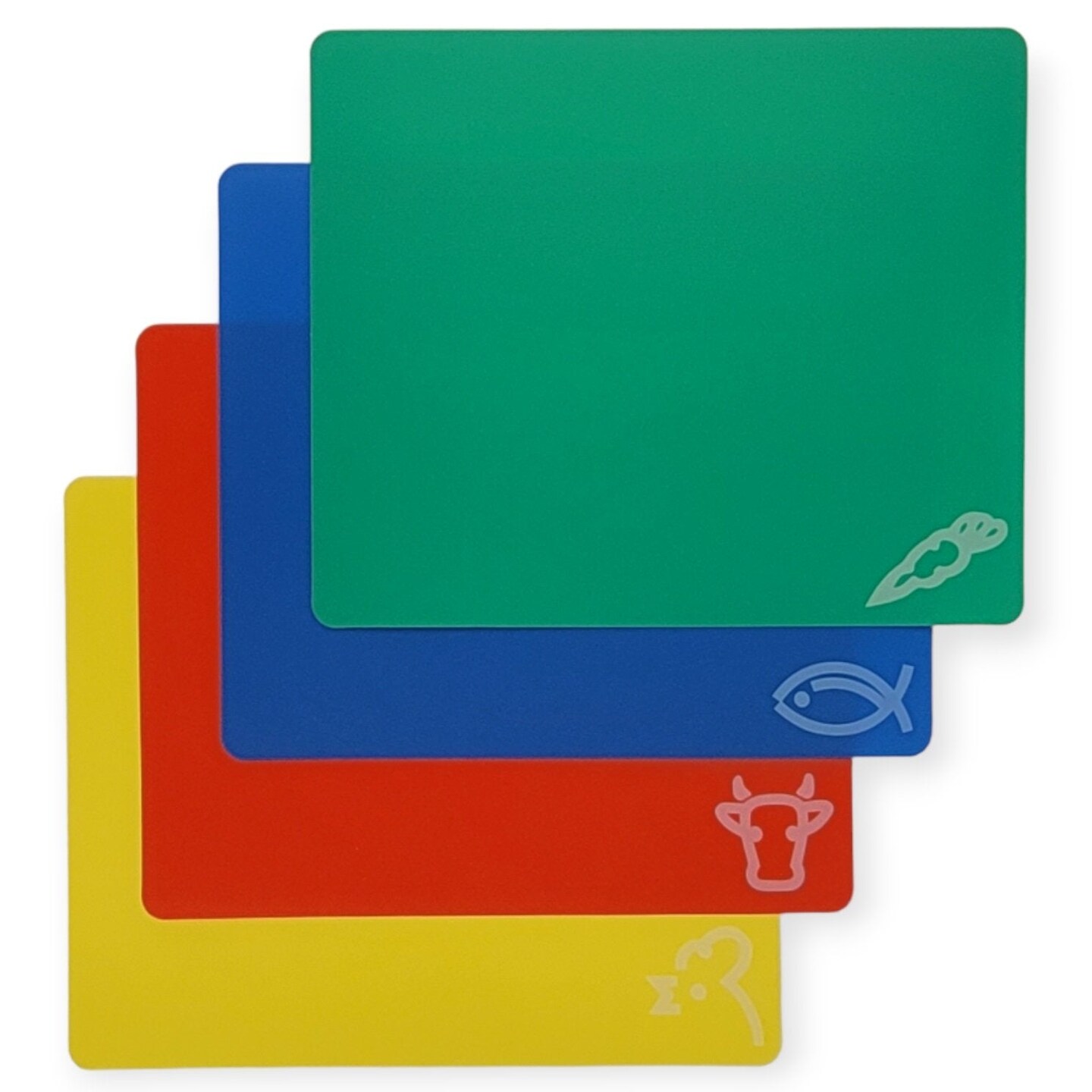 Handy Housewares 4pc Flexible Cutting Mat Set - Veggie, Fish, Beef and Poultry Cutting Mat Set, 11.75 x 9.75 Inches