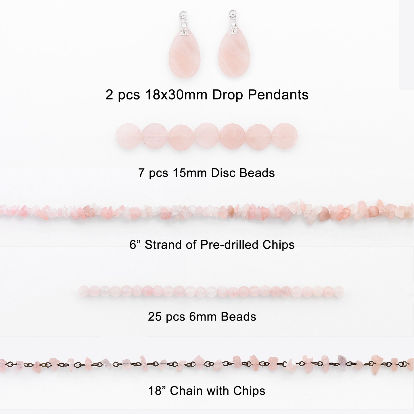 Rose Quartz Natural Gemstone Beads and Pendants Value Pack A