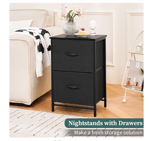 Bedside tables with drawers for small spaces, nightstands with two fabric drawers, nightstands with two nightstands, and large storage drawers Dresser for Bedside Table in Dorm