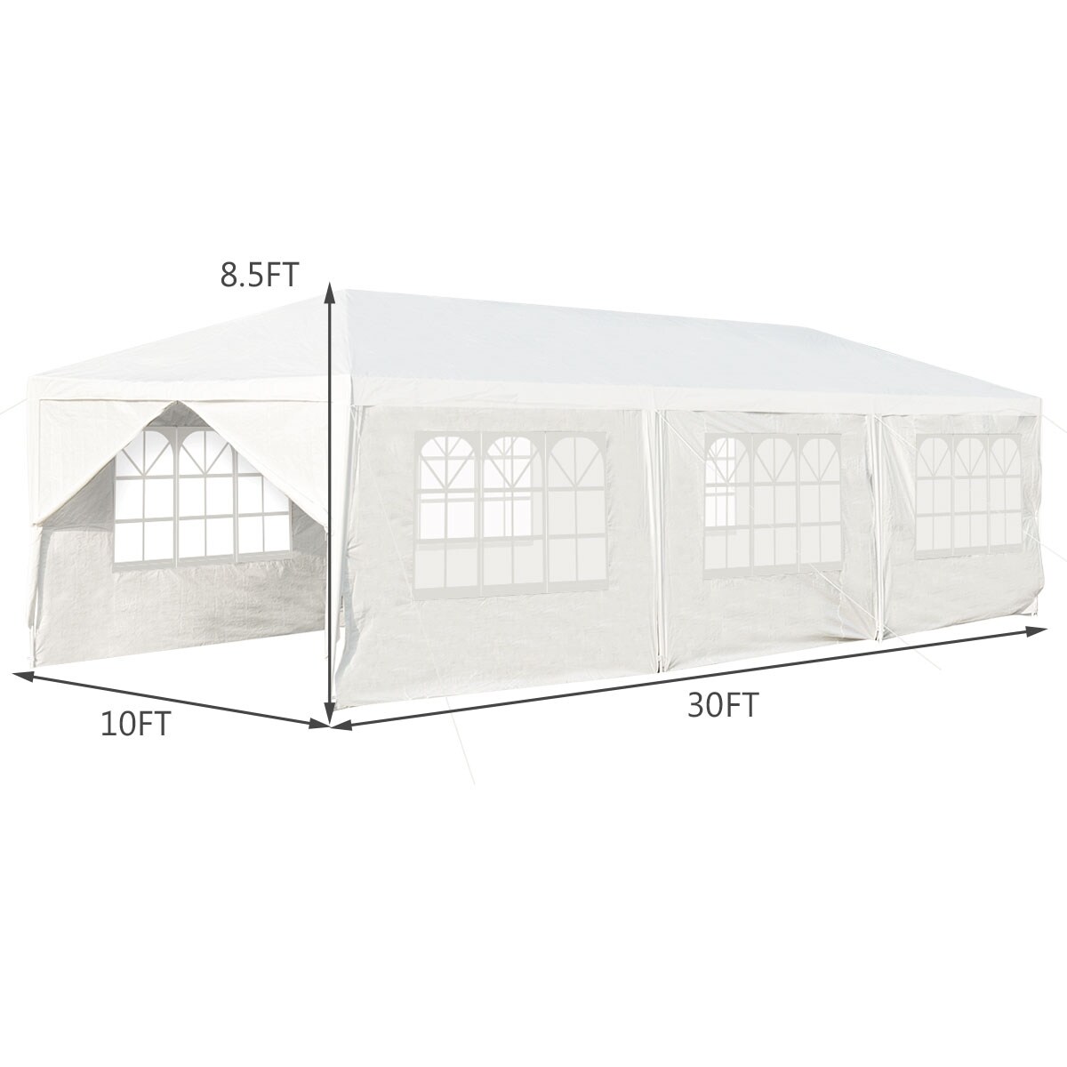 White 10x30 ft Outdoor Canopy Tent Heavy Duty Steel Frame 8 Removable Sidewalls