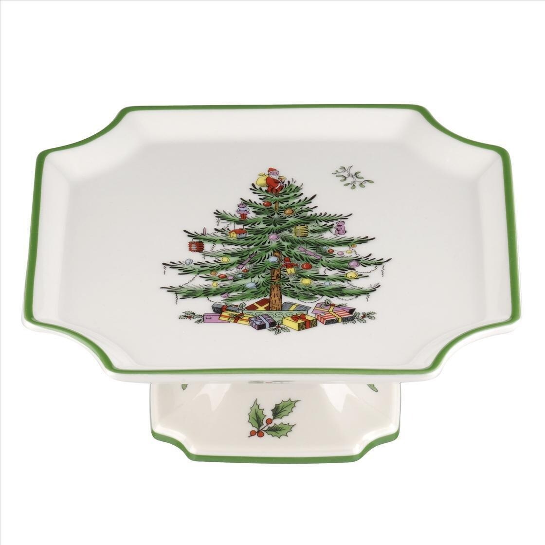 Christmas Tree Fine Porcelain Square Cake Plate