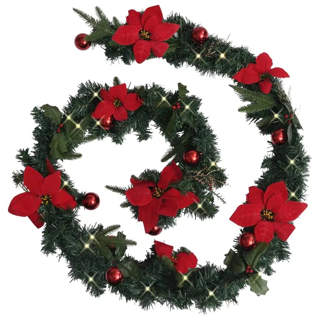 8.9&#x27; Green PVC Christmas Garland with LED Lights