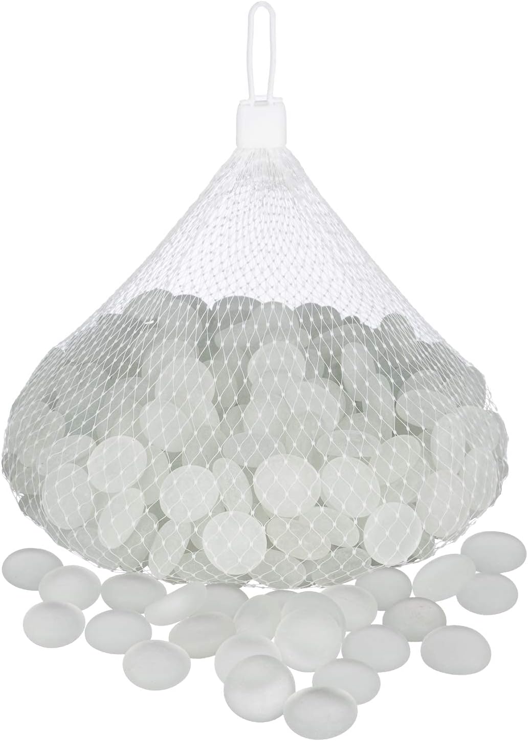 Flat Marbles Vase Filler - 0.68 Lb (70 pcs) Frosted White Glass Pebble Vase - Clear Glass Stones for Vases - Flat Glass Marble for craft and Home décor - Aquarium Glass Marble filler