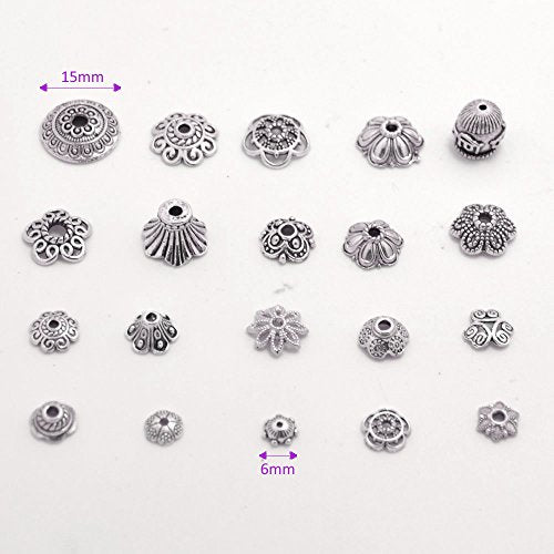 160-210 pieces Bali Style Jewelry Making Metal Bead Caps Deluxe New Mix, 100 Gram,Tibetan Silver