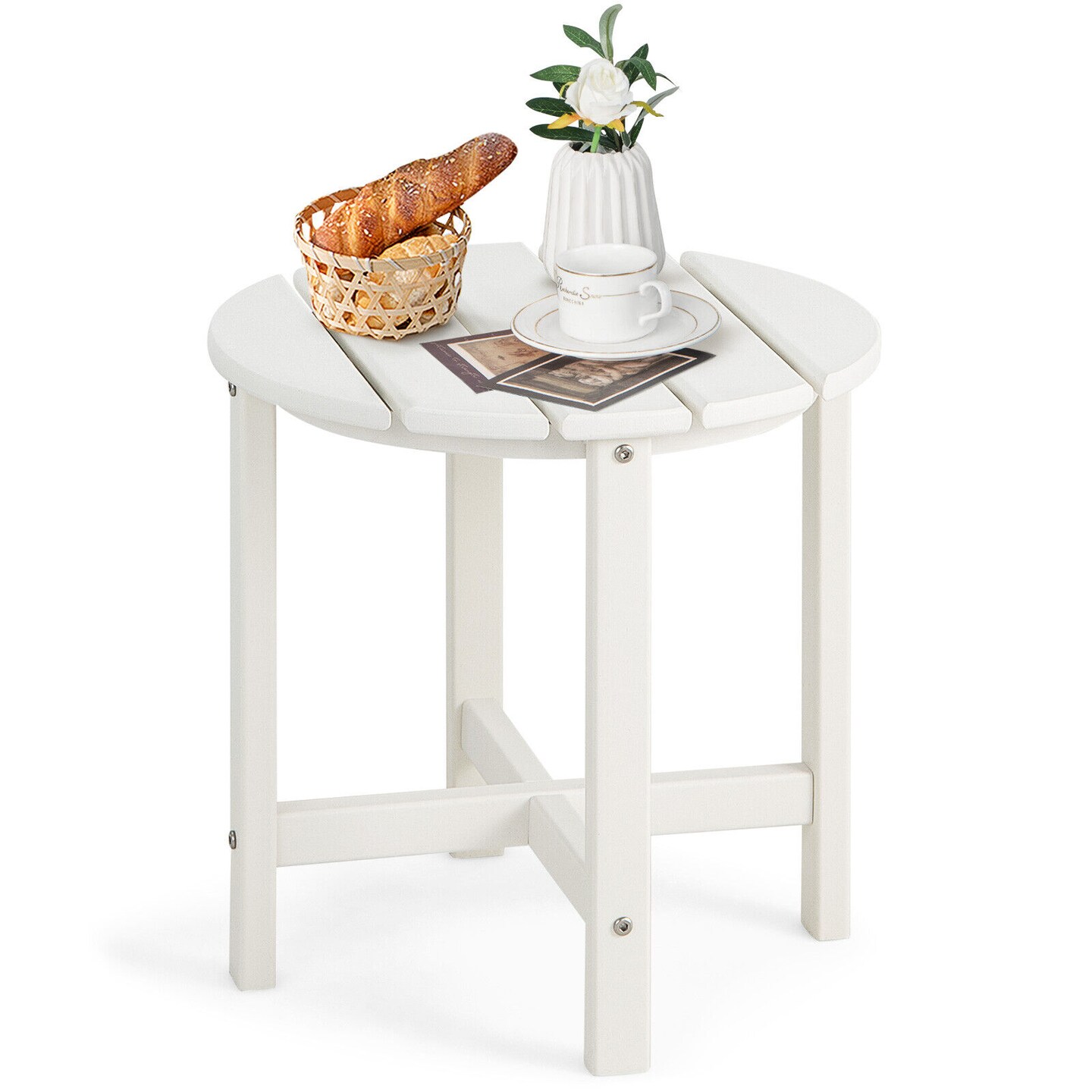 18 Inch Round Weather-Resistant Adirondack Side Table, Color: White ...