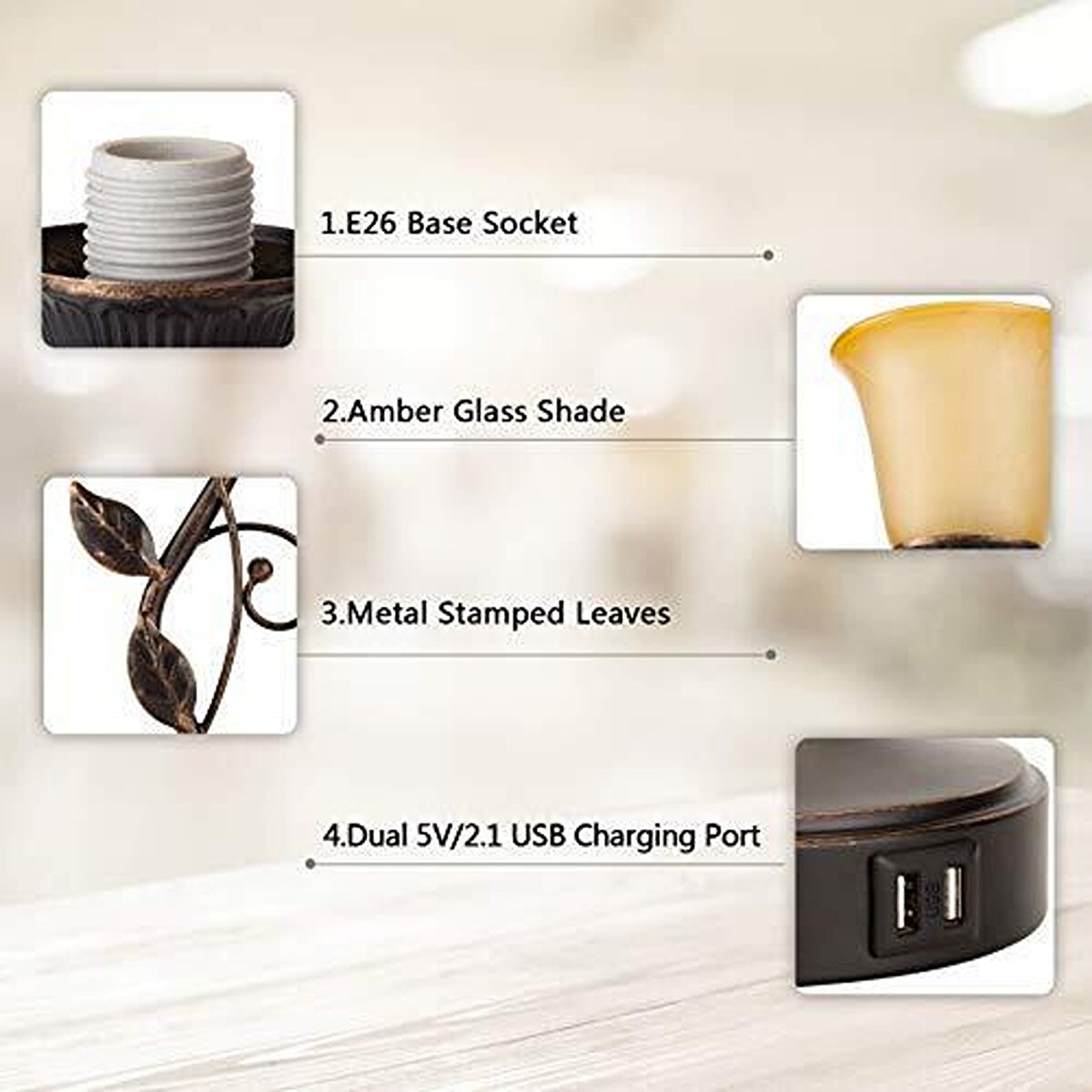 Dimmable Table Lamp With 2 USB Charging Port