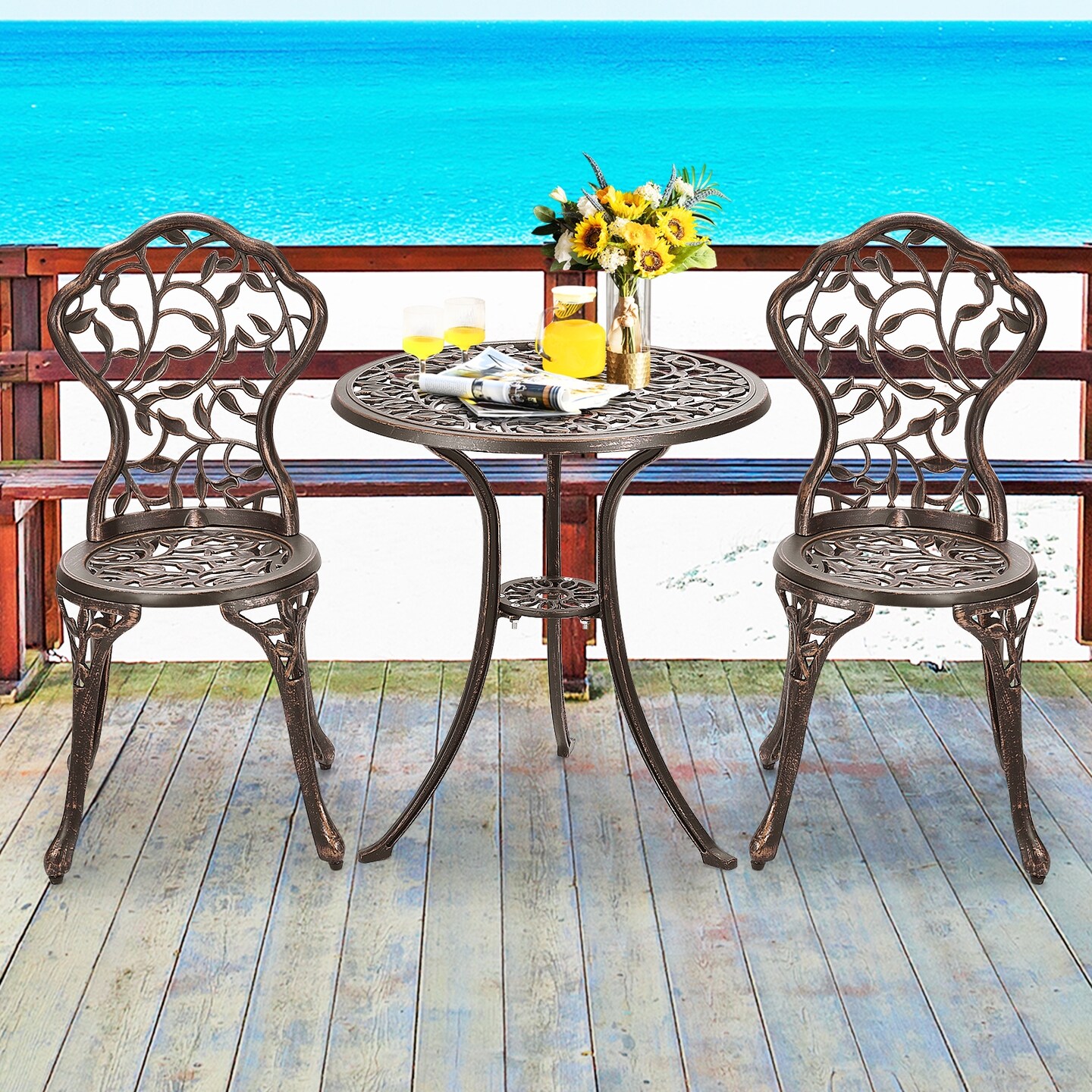 3 Piece Patio Bistro Set Cast Aluminum Outdoor Table and Chairs
