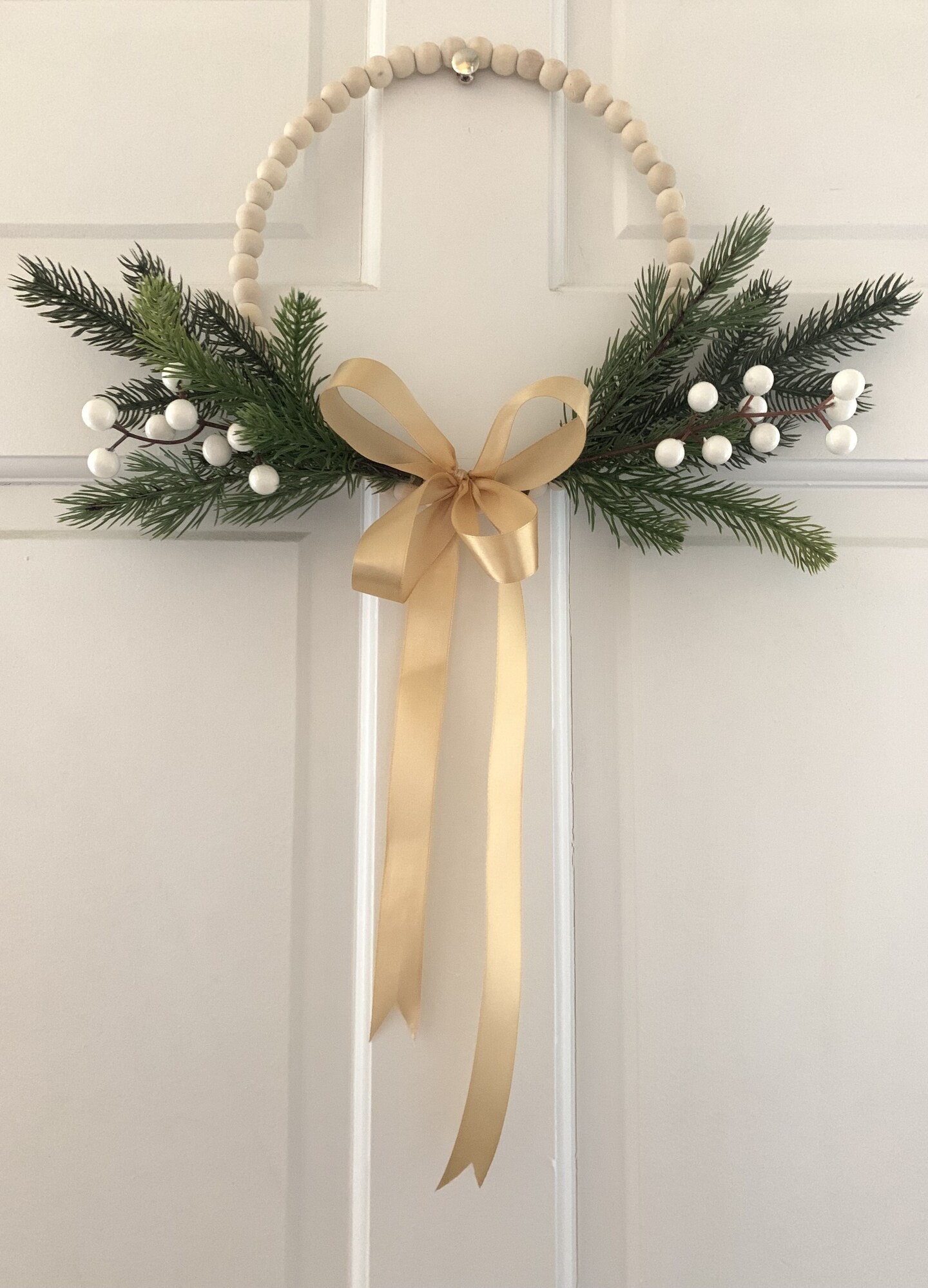 Small Wood Bead Christmas Wreath Winter Berries Holiday Hoop Pine