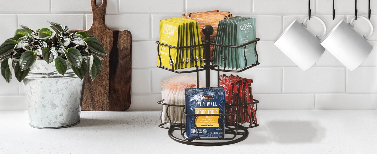 Sorbus Tea Bag Spinning Caddy - 2 Tier Lazy Susan for Pantry - Holds Up to 60 Large Tea Bags