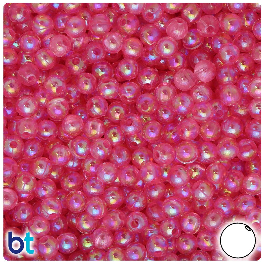 BeadTin Dark Pink Transparent AB 6mm Round Plastic Craft Beads (300pcs)