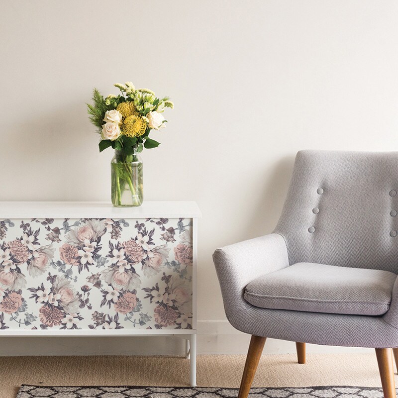Tempaper Botanical Peel and Stick Wallpaper Pink/Grey Blossom