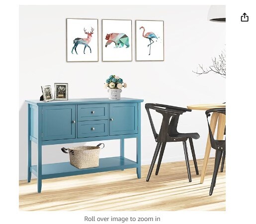 Buffet Sideboard, Console Table for Living Room Kitchen Dining Room Furniture (Blue), with 2 Wood Storage Drawers and an Open Shelf