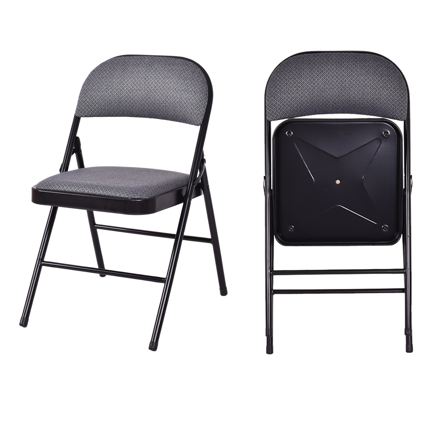 Folding Chair Set with Upholstered Seat and Fabric Covered Backrest