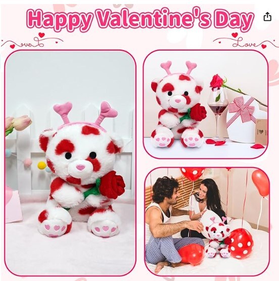 9in Bear Plush Toys,Cute Stuffed Bear with Rose,Kawaii Teddy Bear for Girlfriend