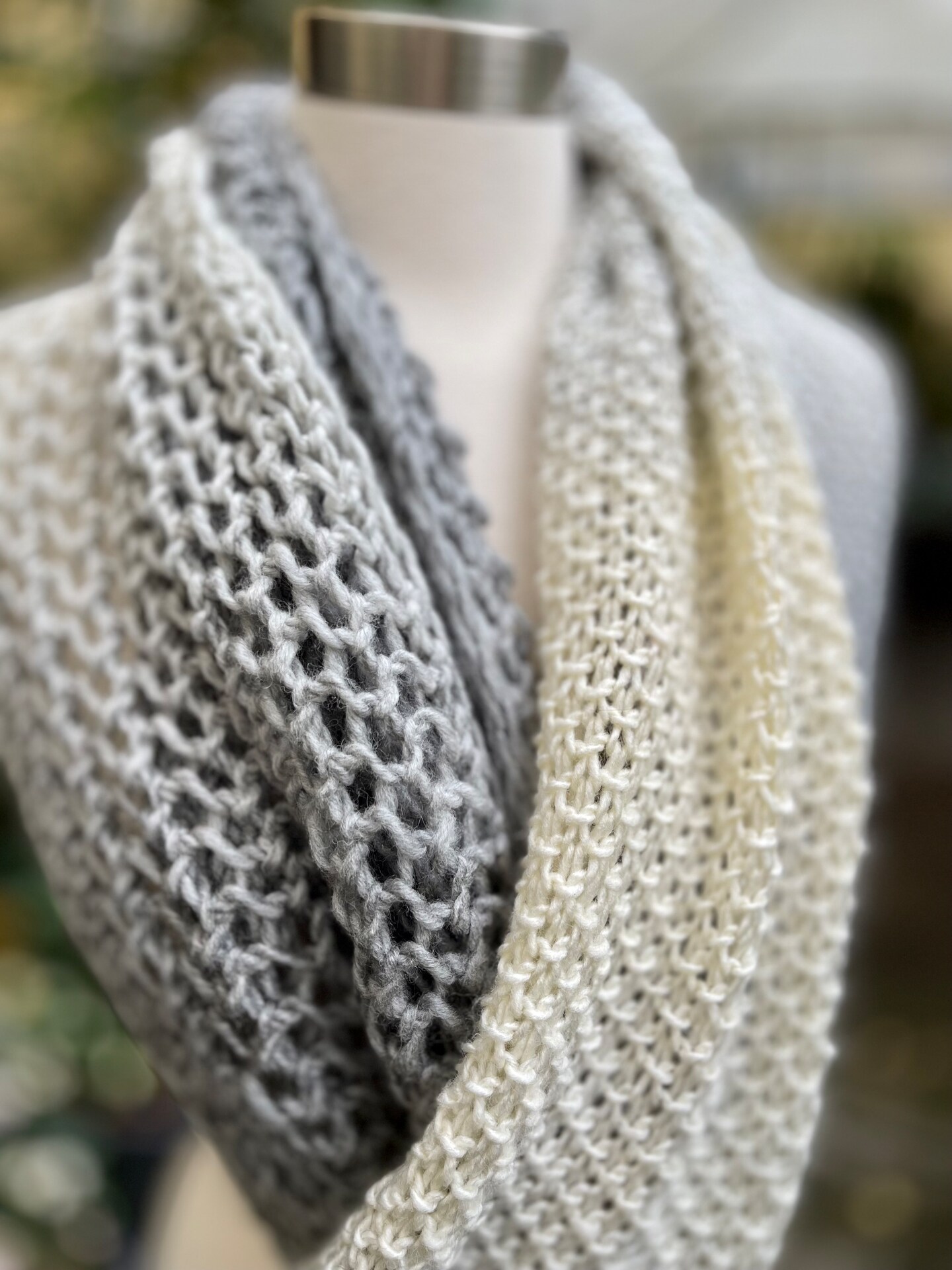 7.75 x 70 inches Hand Knit Unisex Scarf in a Taupe and Charcoal Gradient cheapest Yarn