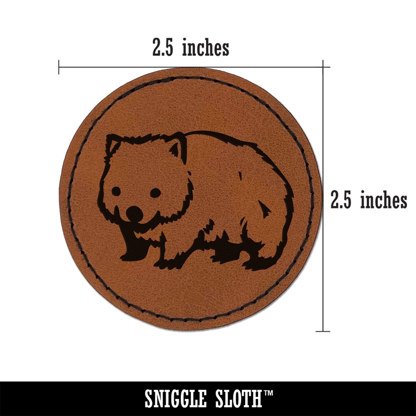 Cute Wombat Australian Marsupial Round Iron-On Engraved Faux Leather Patch Applique - 2.5&#x22;