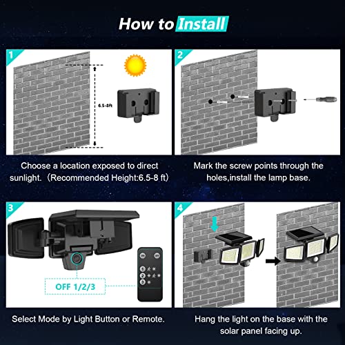 2500LM 210 LED Security Lights with Remote Control,3 Heads Motion Sensor Lights, IP65 Waterproof,270&#xB0; Wide Angle Flood Wall Lights with 3 Modes(1 Packs)