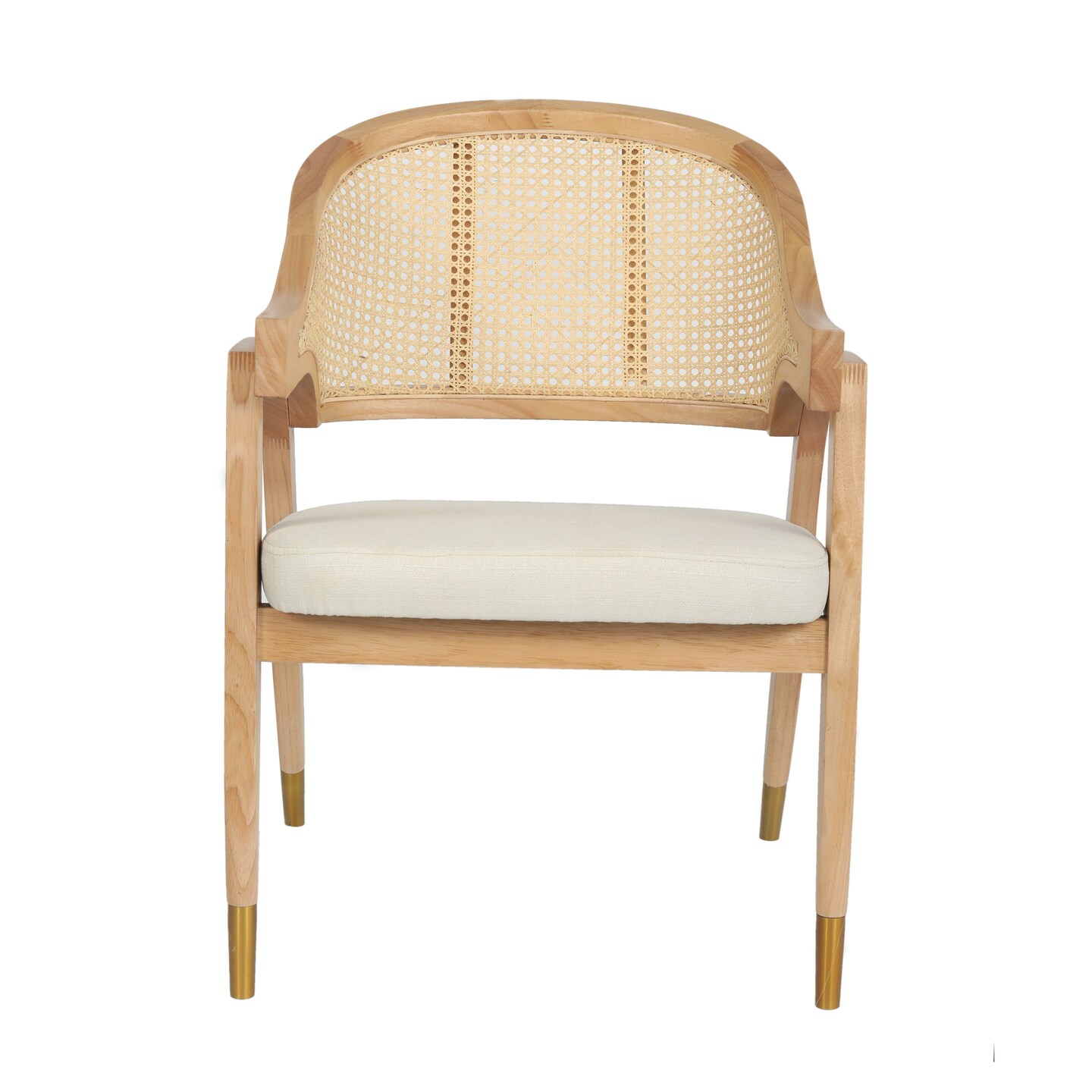 Merrick Lane Bronson Cane Rattan Padded Accent or Dining Chair with Metallic Accented Legs