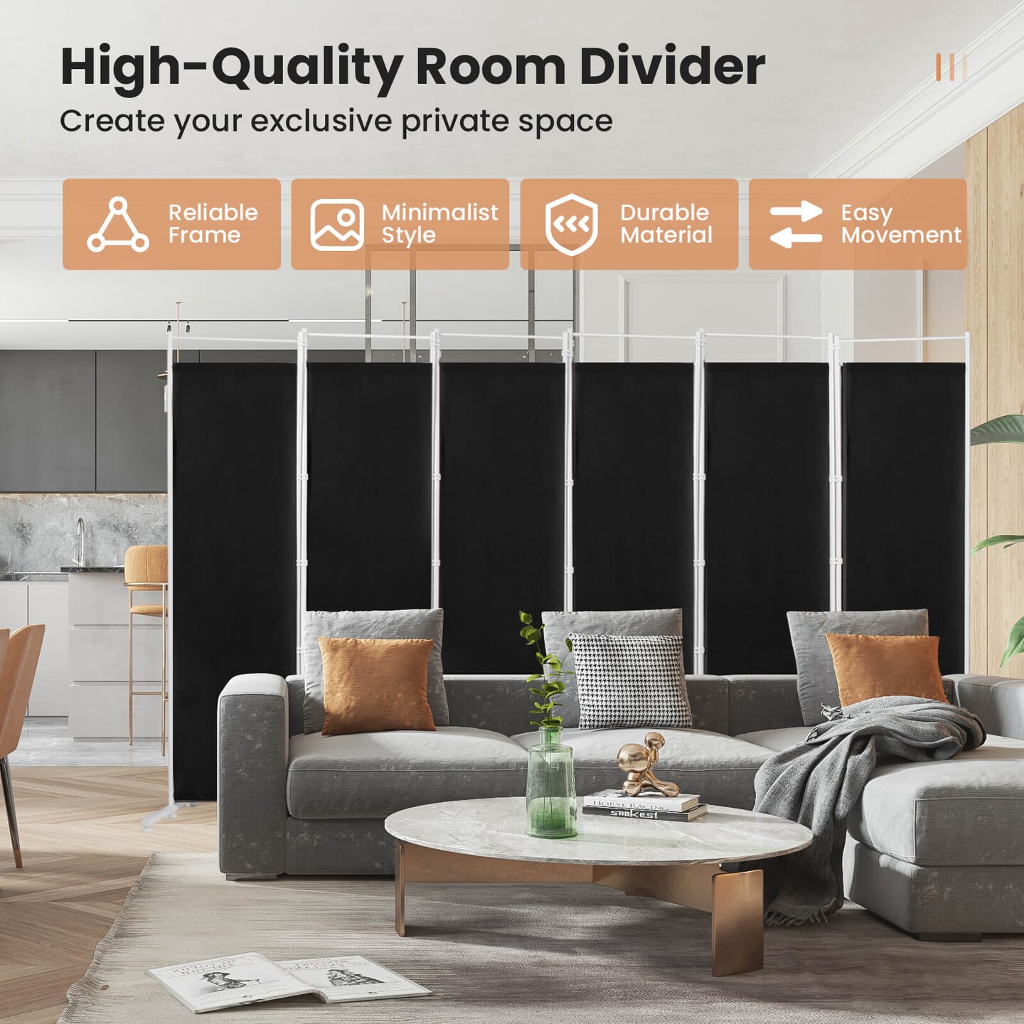 6-Panel Room Divider Folding Privacy Screen