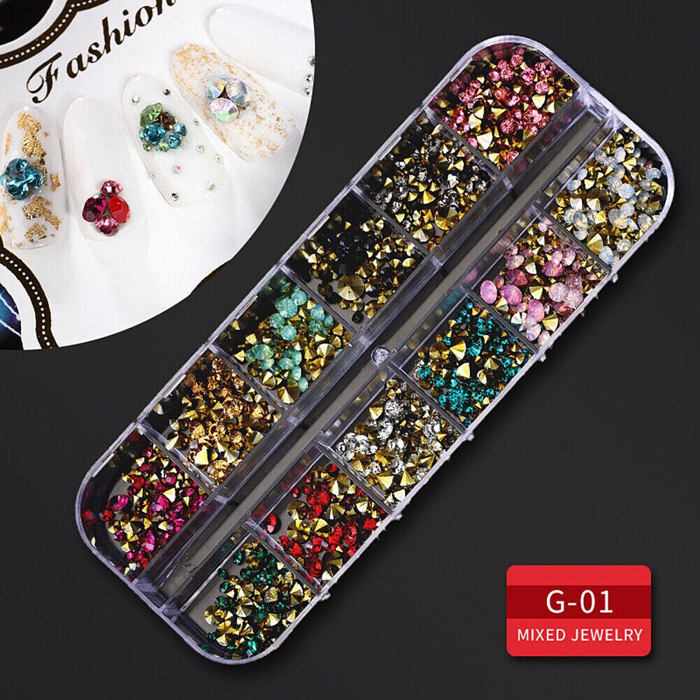 Kitcheniva Nail Glitter Flakes Sequins Rhinestones Pearl Nail Art Decorations
