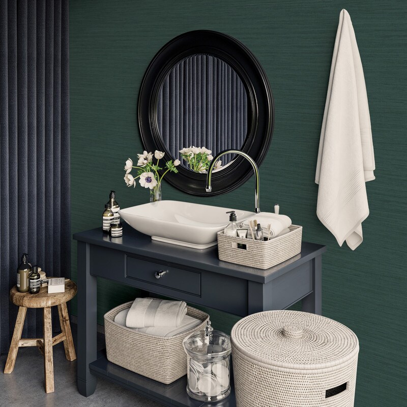 Tempaper Faux Horizontal Grasscloth Textured Peel and Stick Wallpaper Teal