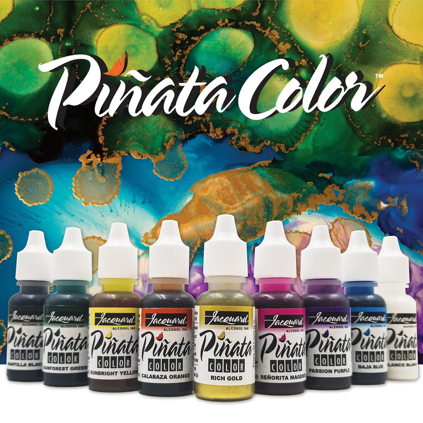 Jacquard Alcohol Ink Set - Pinata Color Exciter Pack - Highly Saturated - Acid-Free - 9 Assorted Colors Half Ounce