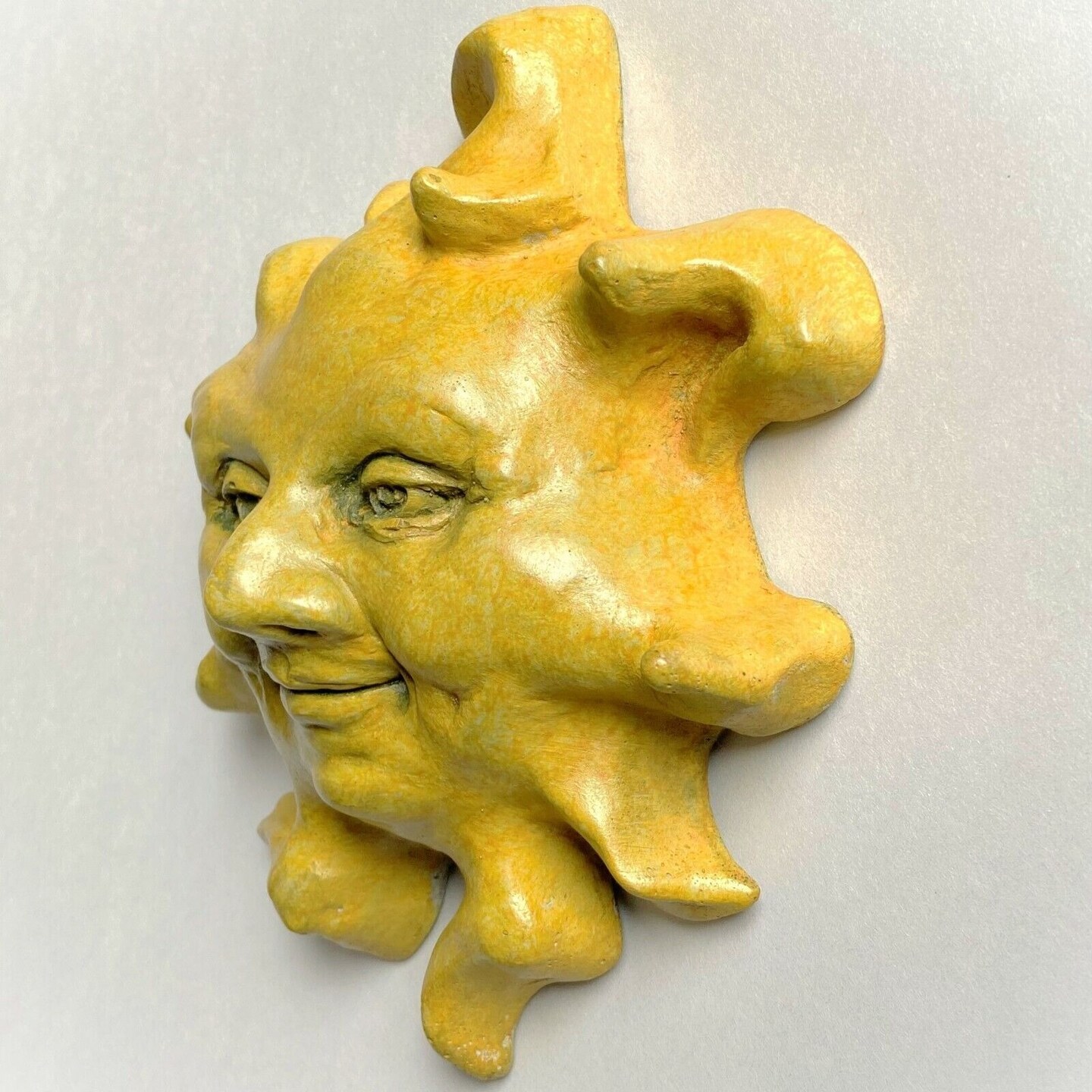 Weatherproof Sun Face Wall Sculpture, Yellow Home Decor