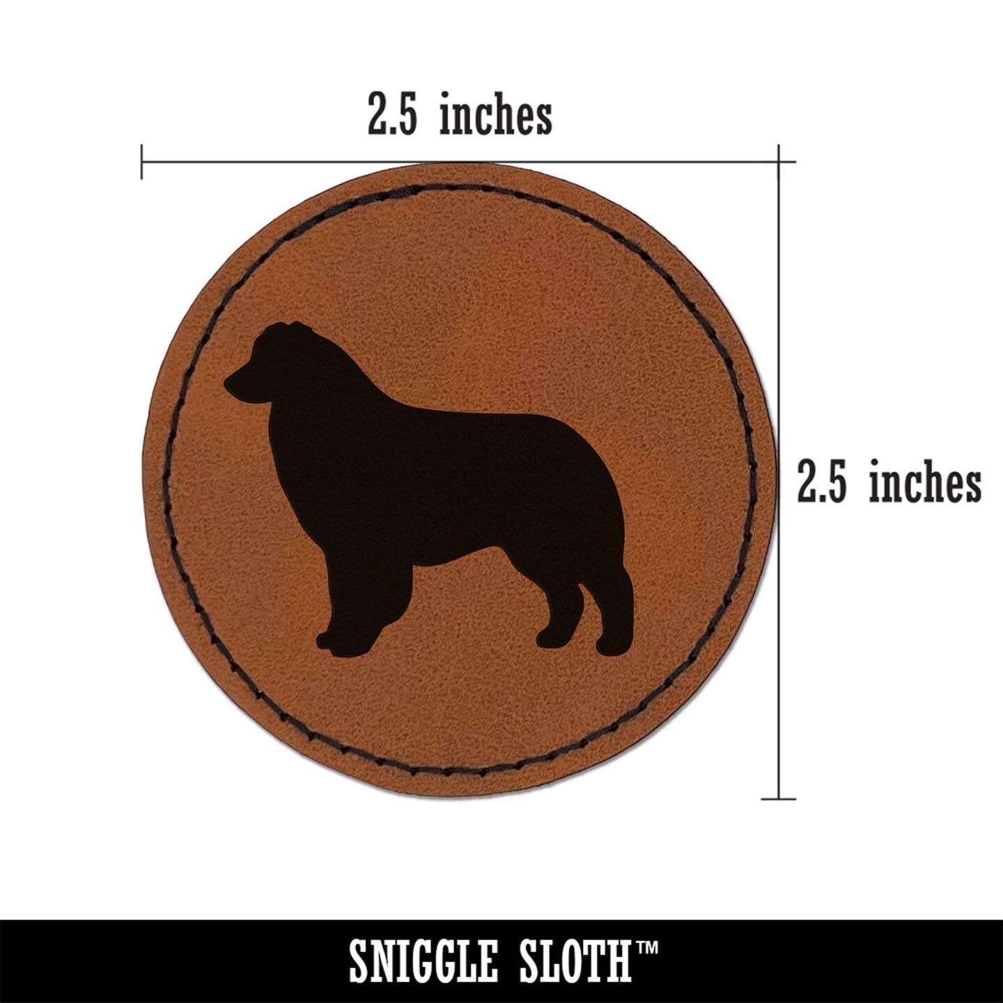 Australian Shepherd Dog Aussie Solid Round Iron-On Engraved Faux Leather Patch Applique - 2.5&#x22;