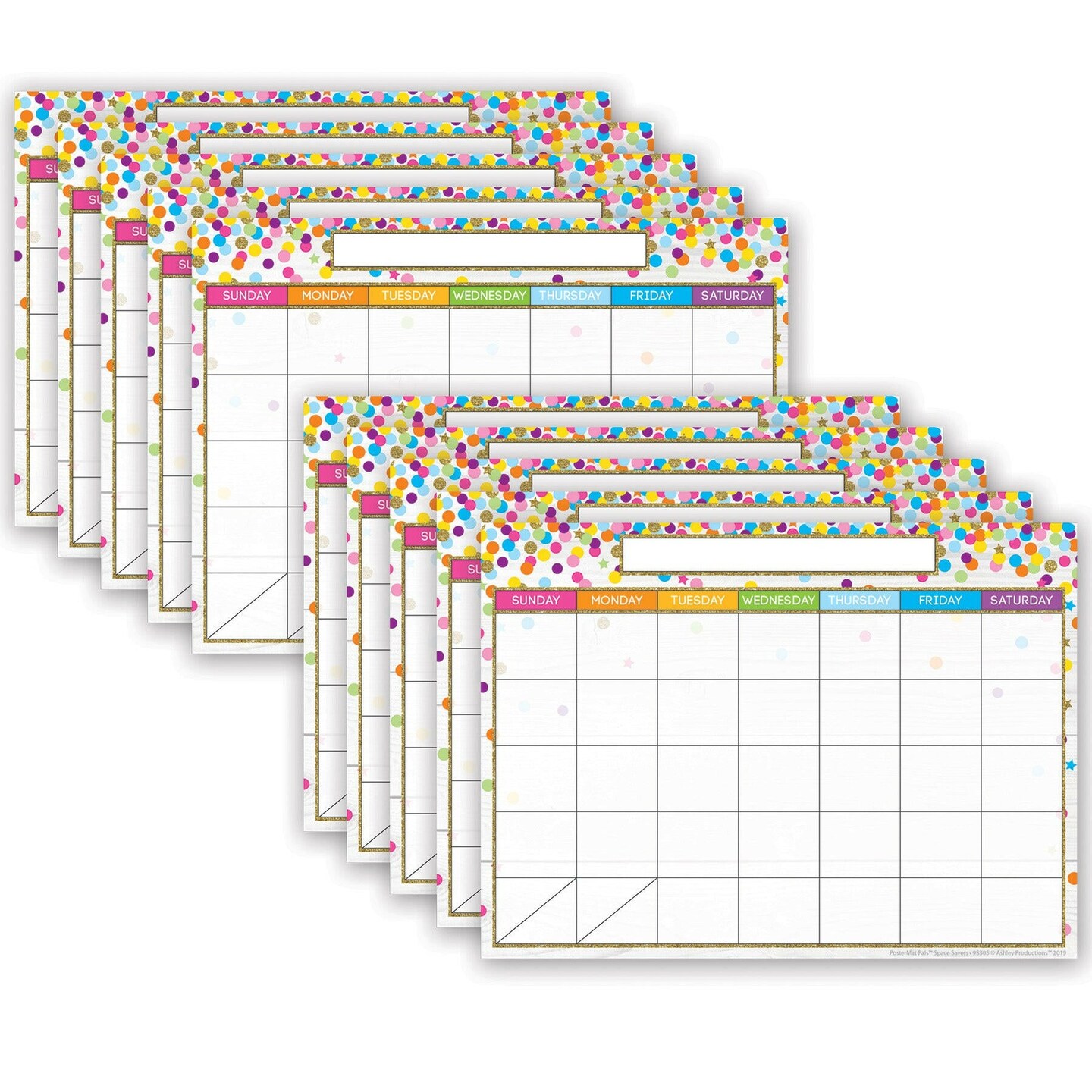 Smart Poly&#xAE; PosterMat Pals&#x2122; Space Savers, 13&#x22; x 9-1/2&#x22;, Calendar Confetti Style, Pack of 10