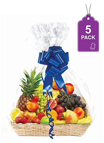 5 Pieces Clear Basket Bags, Large Clear Cellophane Wrap for Baskets & Gifts 30"x 40" 1.5 Mil Thick (5)