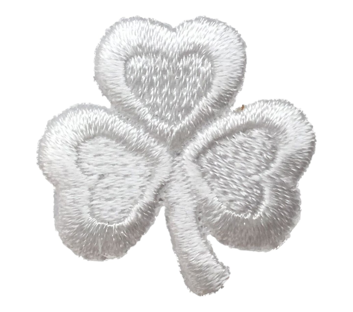White Irish Shamrock, Clover Leaf, Trefoil, Embroidered Iron on Patch