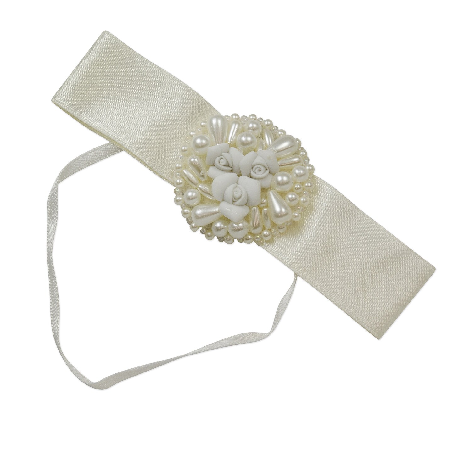 Vintage Bridal Bow with Pearls and Flower Applique