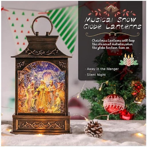 Nativity Snow Globe Glittering Water Lanterns with Music Box and USB Powered &#x26; Battery Operated Lighted Snow Globe