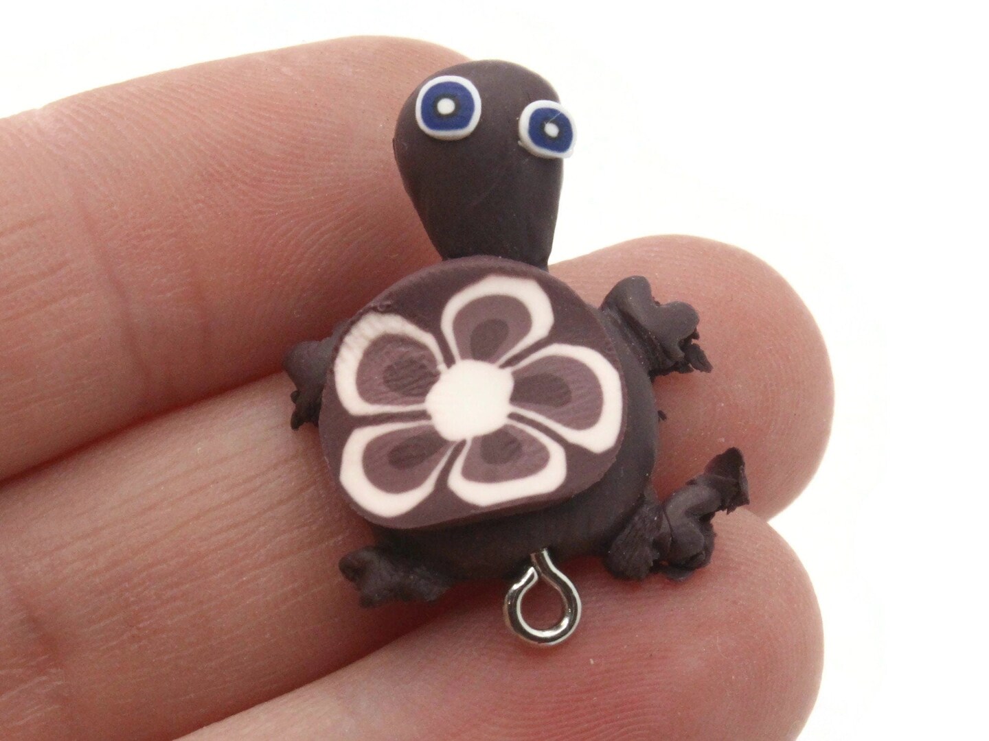 4 25mm Purple Turtles with Flower on the Shell Polymer Clay Tortoise Links