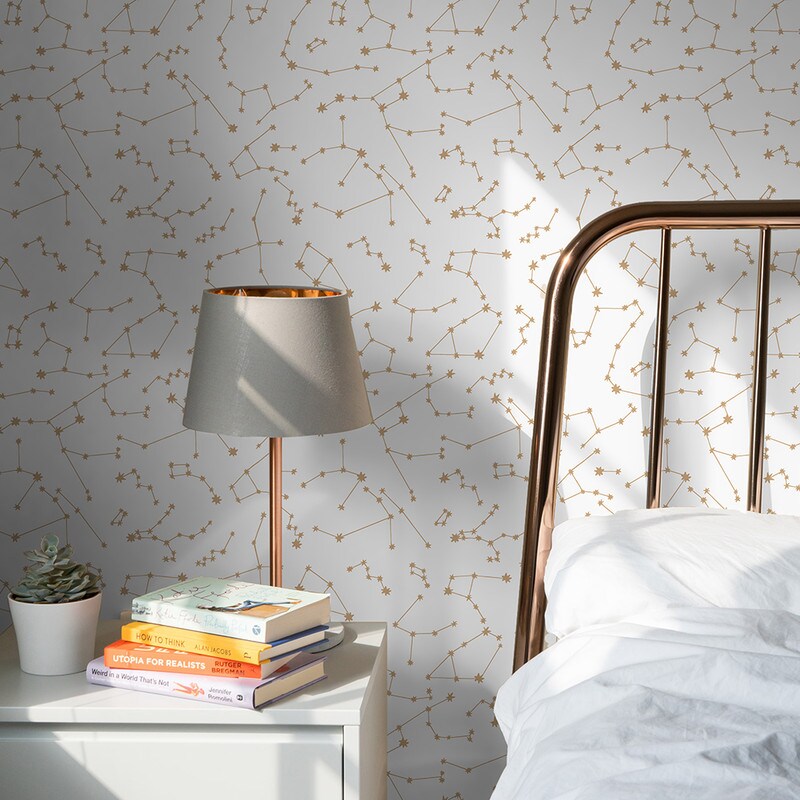 Tempaper Constellations by Novogratz Peel and Stick Wallpaper Frost White/Metallic Gold